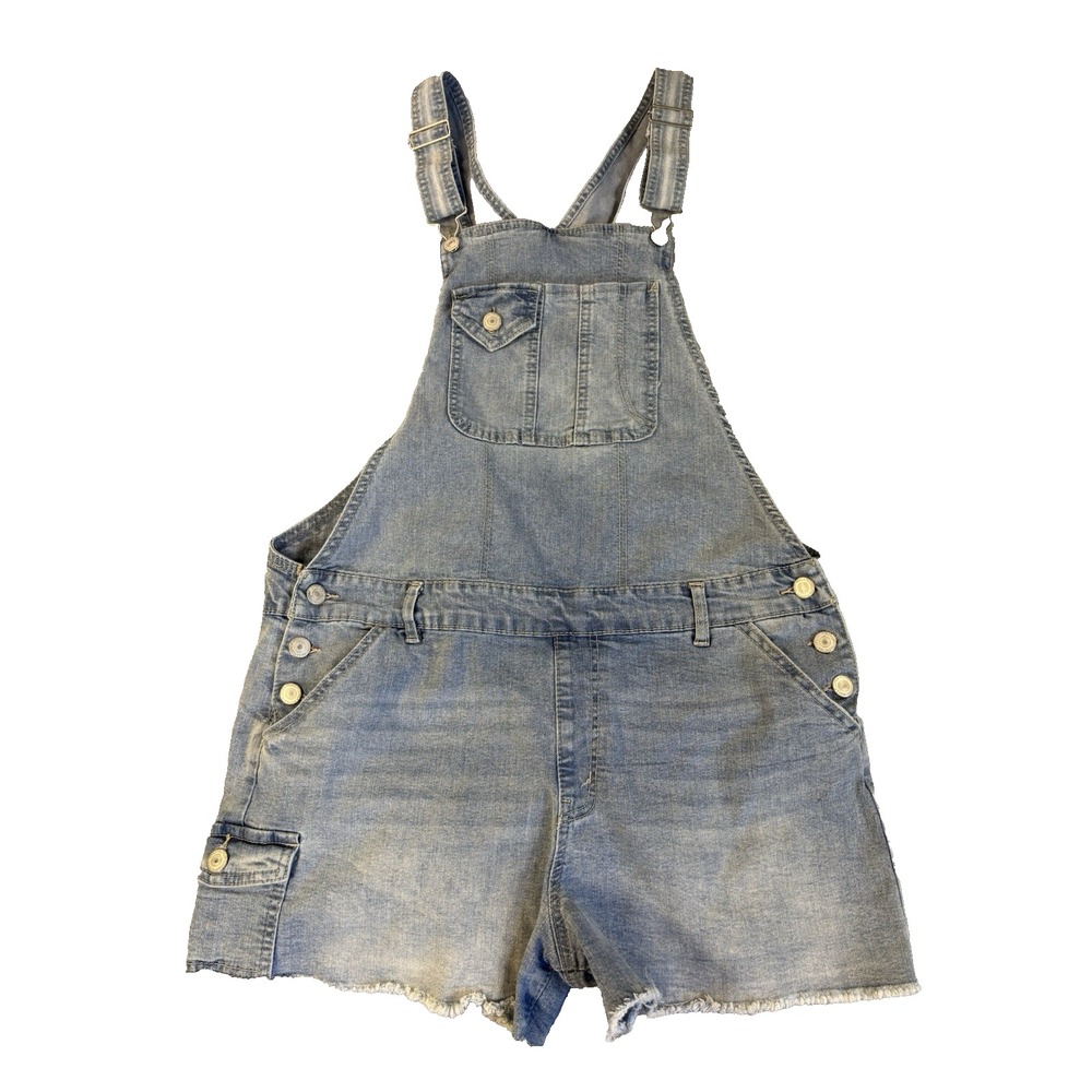 Wallflower Denim Shortalls XL Light Wash Y2K 90s Distressed Overall Shorts Indie